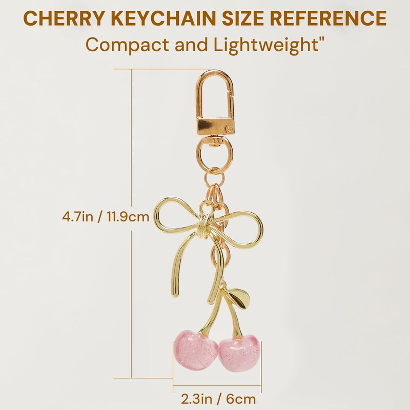 YDF Cherry Keychain Cute Bag Charm Women Leather Keyring Car Keys Gift Mother's Day Birthday Valentine's Purse Accessory - Image 1